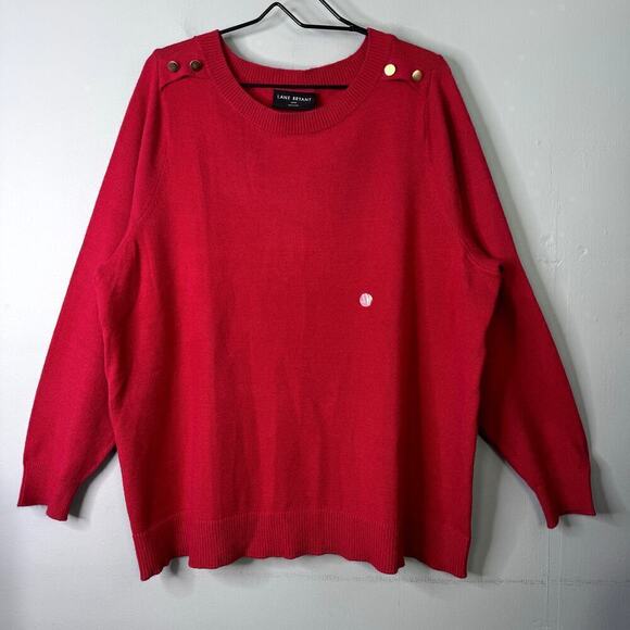 Lane Bryant Red Pullover Sweater Gold Button Shoulder Detail Women's Size 22/24 - Picture 7 of 12